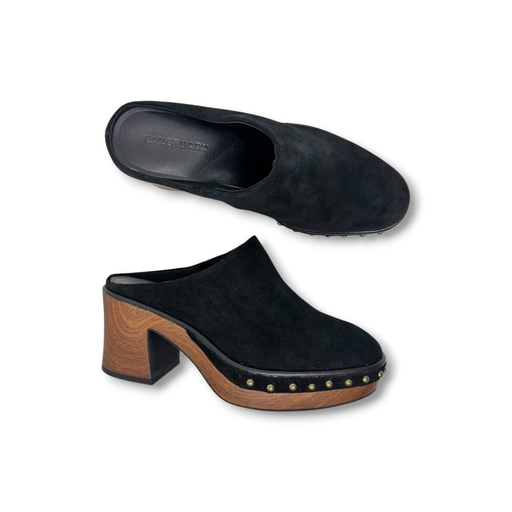 Sanctuary Women's NWT Emily Platform Clogs Size 7 Black Suede Mule Block Heel